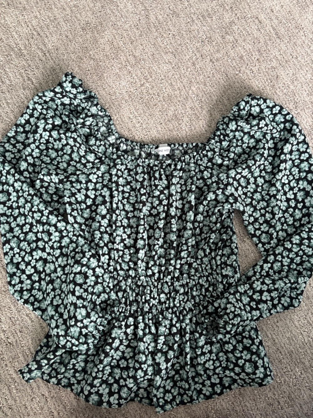 Black Top with Mint Floral Print